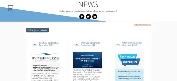 InterFuze Corporation LinkedIn Page Posts screenshot