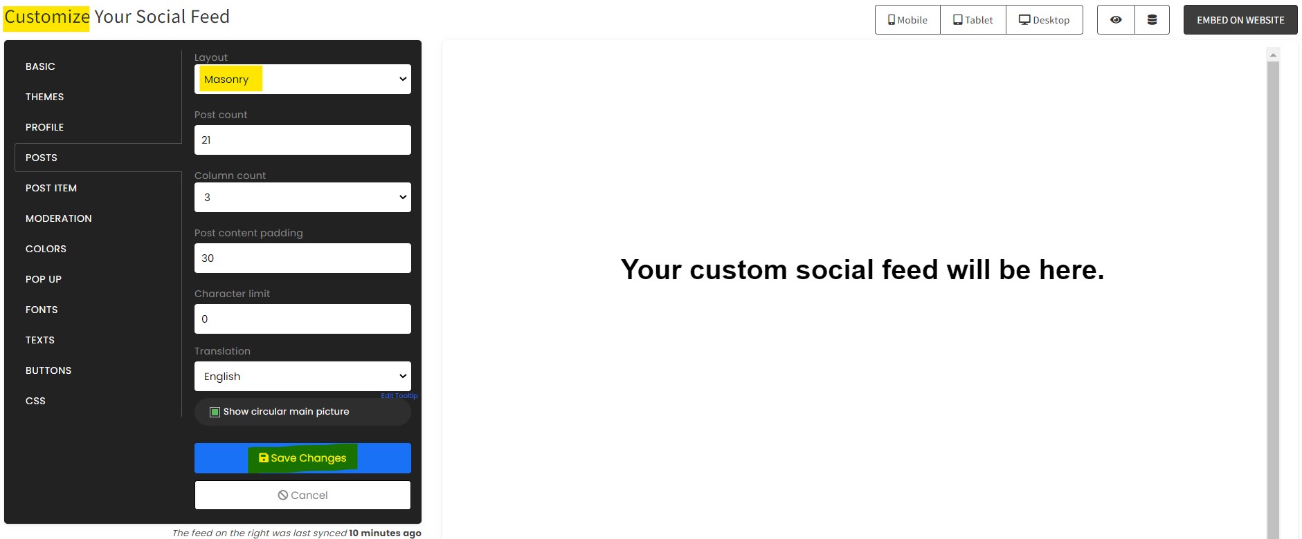 Customize your feed - How to embed Facebook reviews on your HTML website for FREE?