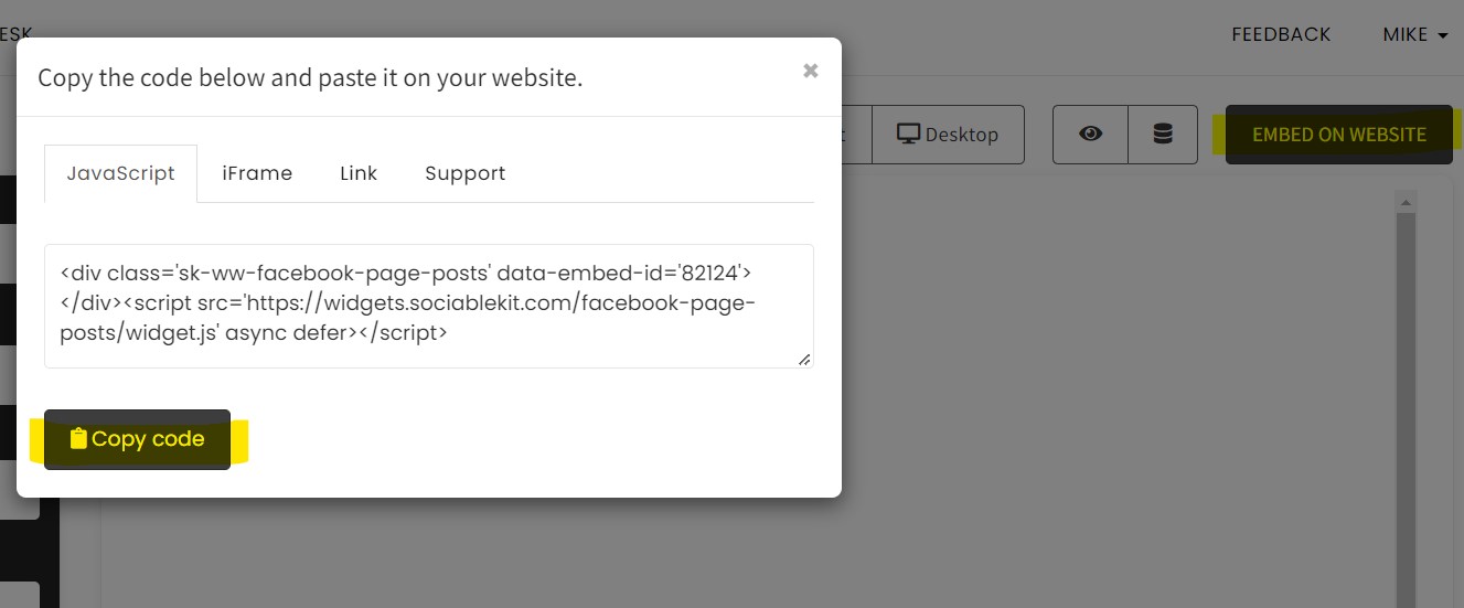 Copy the embed code. - How To Embed Facebook Group Events On Squarespace Website For Free?