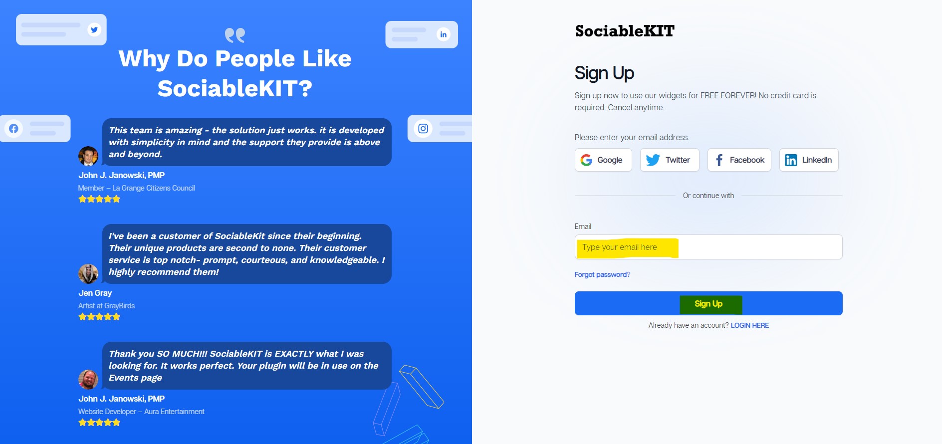 Sign up to SociableKIT - How to embed Social media aggregator on your Webflow website for FREE?